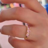 Güler Yüzlü Silver PEMBE TAŞLI KALP GÜMÜŞ YÜZÜK - ALTIN SARI