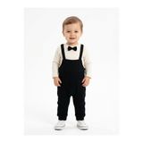 gülerçocuk Erkek Bebek Papyonlu Siyah Salopet Takım - Cool Bear Nakışlı Pamuklu 2'li Set 41998418