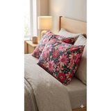 Gülgel Tekstil Çiçek Desenli Ranforce Yastık Kılıfı Seti (2'li) - 50X70 cm Fermuarlı Botanik Baskılı Kılıf - Pembe - Bordo - Lila - Krem - 50 x 70