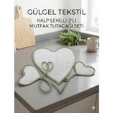 Gülgel Tekstil Kalp Şekilli 2'li Mutfak Tutacağı Seti - %100 Pamuk Havlu Isıya Dayanıklı Fırın ve Tencere Tutacağı - Yeşil