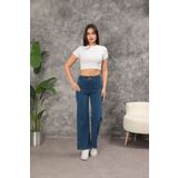 GÜLİZİM BUTİK MAVİ Kadın Beli Lastikli Yüksek Bel Plazzo Likralı Büyük-Küçük Beden Jeans