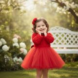 Güllü Kız Çocuk Trend Elbise - 4 Yaş - Kırmızı