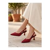 Güllü Shoes Bordo Taş Detaylı İnce Topuklu Slingback Stiletto – Şık ve Zarif Abiye Kadın Ayakkabı
