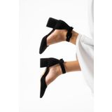 Güllü Shoes Kadin Siyah Süet Ayakkabı Abiye Stiletto Kalın Topuk Gelinlik Ayakkabisi 5.5cm