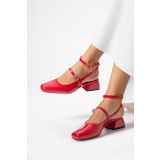 Güllü Shoes Kadın Topuklu Ayakkabı Kırmızı Abiye Kısa Topuklu Rugan - Günlük Ve Özel Gün Kullanımı