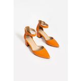 Güllü Shoes Kadin Turuncu Topuklu Ayakkabı Abiye Stiletto Kalın Topuk Gelinlik Ayakkabisi 5.5cm