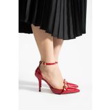 Güllü Shoes Kırmızı Parlak Kırışık Vegan Deri Stiletto | 9cm İnce Topuk | Sivri Burun | Şık Rahat Kadın Ayakkabı