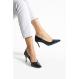 Güllü Shoes Lacivert Vegan Deri Topuklu Ayakkabı |7Cm İnce Topuk | Şık Stiletto|Trend Kadın Ofis Abiye