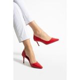 Güllü Shoes Şık Mat Kırmızı Vegan Deri Stiletto | 7 Cm İnce Topuklu Günlük Rahat Ofis Ayakkabısı Neolit Taban
