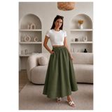 Gülmude Çift Cepli Poplin Kumaş Beli Lastikli İç Göstermez Maxi Etek (90 CM)