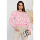 Gülseli Bisiklet Yaka Desenli Yumoş Iplik Croptop Kadın Triko Kazak - Standart - Pembe