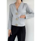 Gülseli Çift Cepli Düğmeli Triko Ceket (S,m,l Uyumludur) P-00018218 - Standart - Açık Gri