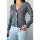 Gülseli Çift Cepli Düğmeli Triko Ceket (S,m,l Uyumludur) P-00018218 - Standart - Gri