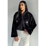 Gülseli Kadın Astarlı Fermuarlı Peluş Ceket P-00018646 - Siyah - 44