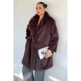 Gülseli Kadın Astarlı Kürklü Uzun Mont P-00018371 - Standart - Bordo