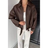 Gülseli Kadın Astarlı Salaş Suni Deri Ceket P-00018836 - Kahve - M