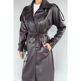 Gülseli Kadın Bel Kuşak Detaylı Ön Düğmeli Suni Deri Trençkot P-00019098 - Kahve - 38