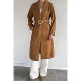 Gülseli Kadın Bel Kuşaklı Gold Toka Detaylı Kaşe Kaban P-00019459 - XL - Camel