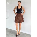 Gülseli Kadın Bel Lastikli Kat Kat Şortlu Mini Etek P-00021818 - Kahve - 36