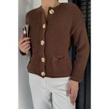 Gülseli Kadın Çift Cepli Triko Ceket P-00019175 - Kahve - Standart