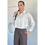 Gülseli Kadın Çizgili Crop Top Gömlek P-00020766 - Beyaz
