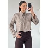 Gülseli Kadın Çizgili Crop Top Gömlek P-00020932 - XL - Bej