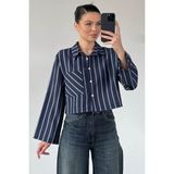 Gülseli Kadın Çizgili Crop Top Gömlek P-00020932 - XL - Lacivert