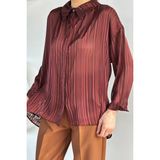 Gülseli Kadın Çizgili Şifon Gömlek P-00020921 - Standart - Bordo