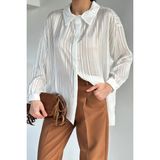 Gülseli Kadın Çizgili Şifon Gömlek P-00020921 - Standart - Krem