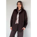 Gülseli Kadın Fularlı Oversize Gömlek P-00020350 - Kahve