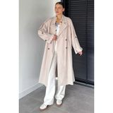 Gülseli Kadın Iç Astarlı Bel Kuşak Detaylı Çift Cepli Uzun Trençkot P-00018914 - Bej - Standart