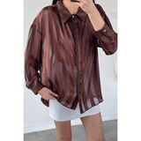 Gülseli Kadın Kalın Çizgili Şifon Gömlek P-00020920 - Standart - Kahve