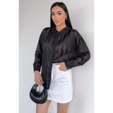 Gülseli Kadın Kalın Çizgili Şifon Gömlek P-00020920 - Standart - Siyah