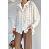 Gülseli Kadın Kalın Çizgili ve Kareli Şifon Gömlek P-00020922 - Standart - Krem