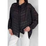Gülseli Kadın Kalın Çizgili ve Kareli Şifon Gömlek P-00020922 - Standart - Siyah