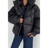 Gülseli Kadın Kapüşonlu Ön Çıtçıtlı ve Fermuarlı Şişme Mont P-00019838 - Siyah