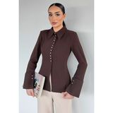 Gülseli Kadın Kol Katlamalı Düğme Detaylı Gömlek P-00020567 - Kahve