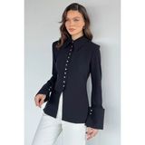 Gülseli Kadın Kol Katlamalı Düğme Detaylı Gömlek P-00020567 - Siyah