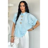 Gülseli Kadın Kol Lastikli Düğme Aksesuarlı Gömlek P-00021775 - 38 - Bebe Mavisi