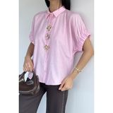 Gülseli Kadın Kol Lastikli Düğme Aksesuarlı Gömlek P-00021775 - 38 - Pembe