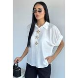 Gülseli Kadın Kol Lastikli Düğme Aksesuarlı Gömlek P-00021775 - 40 - Krem