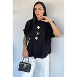 Gülseli Kadın Kol Lastikli Düğme Aksesuarlı Gömlek P-00021775 - 40 - Siyah