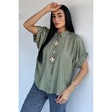 Gülseli Kadın Kol Lastikli Düğme Aksesuarlı Gömlek P-00021775 - 44 - Haki