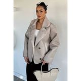 Gülseli Kadın Kruvaze Yaka Içi Peluşlu Mont P-00019466 - Standart - Açık Mavi - Ekru