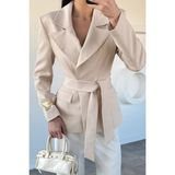 Gülseli Kadın Kruvaze Yaka Kuşaklı Blazer Ceket P-00020760 - 38 - Açık Mavi - Ekru
