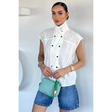 Gülseli Kadın Ön Çıtçıtlı Dik Yaka Kolsuz Gömlek P-00022053 - Beyaz