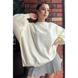 Gülseli Kadın Oversize Balon Kol Triko Kazak - Standart - Krem