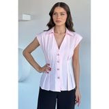 Gülseli Kadın Pileli Kolsuz Gömlek P-00022020 - Pembe