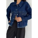 Gülseli Kadın Püsküllü Taş Işlemeli Jean Kot Ceket P-00020638 - Lacivert