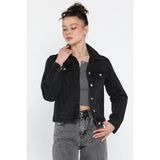 Gülseli Kadın Slim Fit Jean Kot Ceket - Siyah - XS